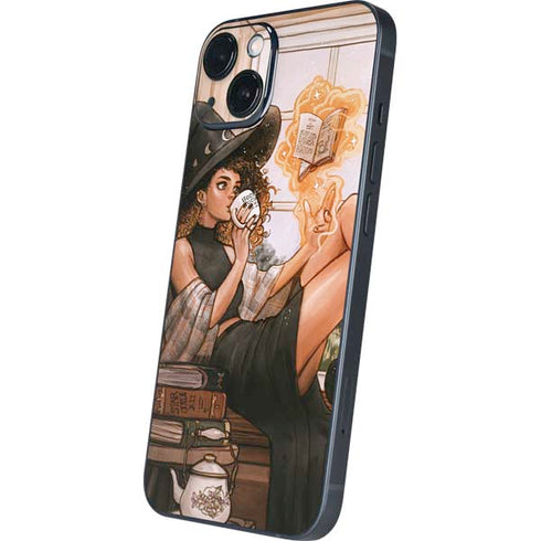 Cozy Autumn Library Witch with Cat and Coffee by Ivy Dolamore iPhone 13 Skin