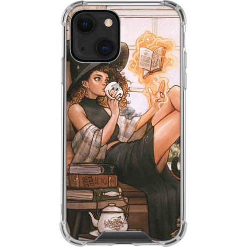 Cozy Autumn Library Witch with Cat and Coffee by Ivy Dolamore iPhone 14 Plus Clear Case