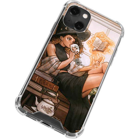 Cozy Autumn Library Witch with Cat and Coffee by Ivy Dolamore iPhone 14 Plus Clear Case