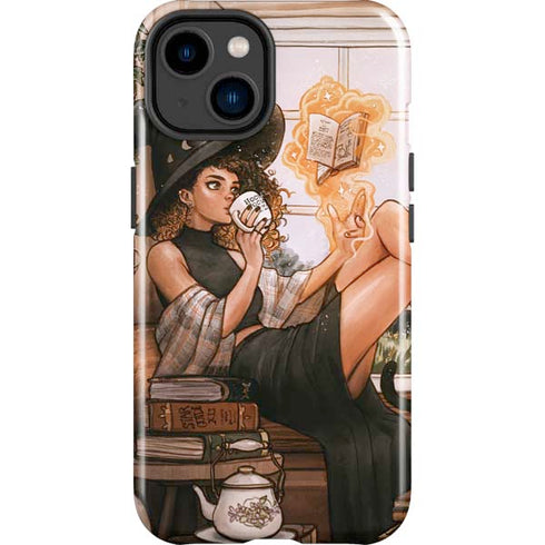 Cozy Autumn Library Witch with Cat and Coffee by Ivy Dolamore iPhone 14 Plus Impact Case