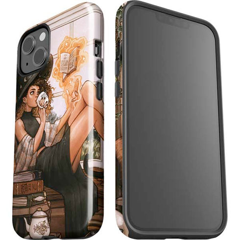 Cozy Autumn Library Witch with Cat and Coffee by Ivy Dolamore iPhone 15 Plus Impact Case
