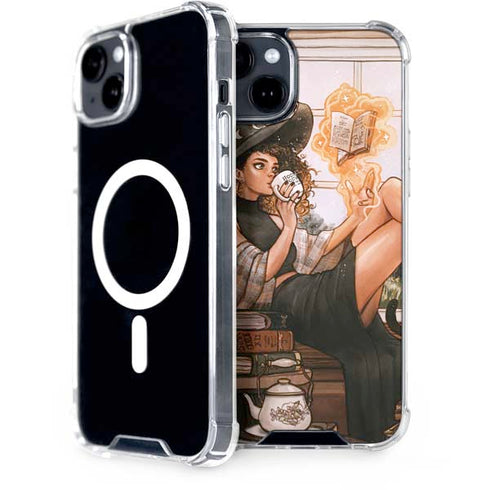 Cozy Autumn Library Witch with Cat and Coffee by Ivy Dolamore iPhone 15 Plus MagSafe Case