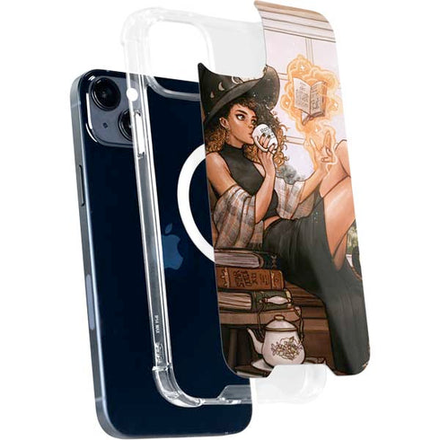 Cozy Autumn Library Witch with Cat and Coffee by Ivy Dolamore iPhone 15 Plus MagSafe Case