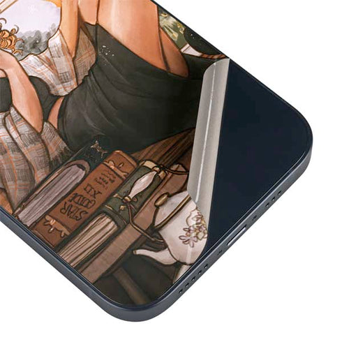 Cozy Autumn Library Witch with Cat and Coffee by Ivy Dolamore iPhone 14 Plus Skin