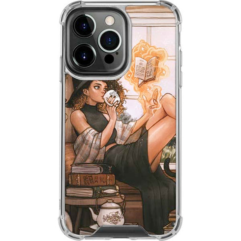 Cozy Autumn Library Witch with Cat and Coffee by Ivy Dolamore iPhone 15 Pro Clear Case