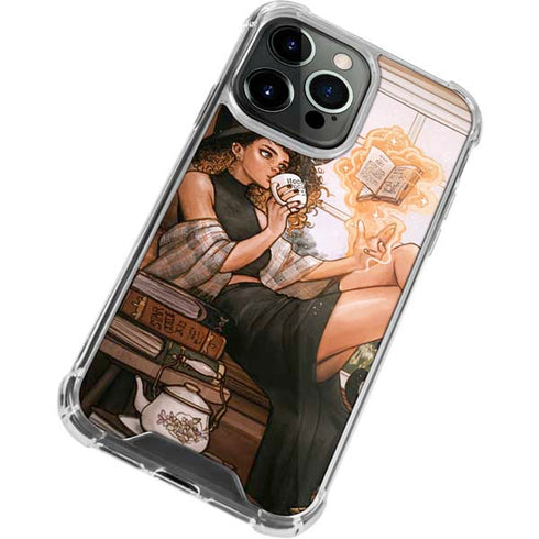 Cozy Autumn Library Witch with Cat and Coffee by Ivy Dolamore iPhone 15 Pro Clear Case