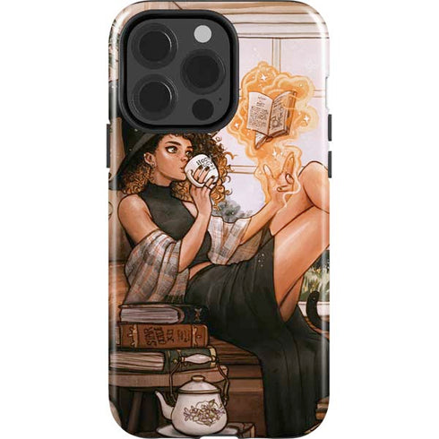 Cozy Autumn Library Witch with Cat and Coffee by Ivy Dolamore iPhone 15 Pro Impact Case