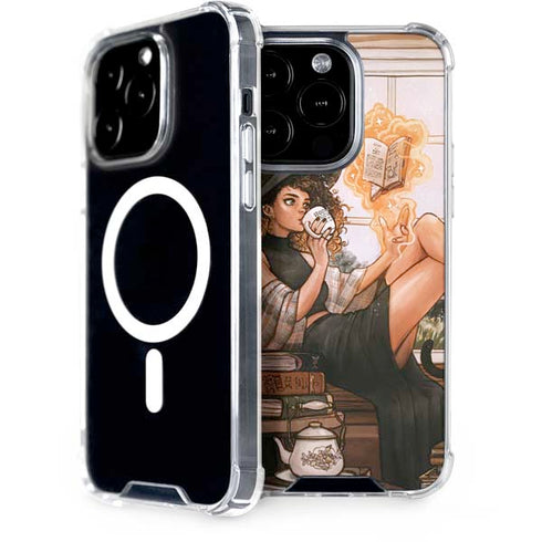 Cozy Autumn Library Witch with Cat and Coffee by Ivy Dolamore iPhone 15 Pro MagSafe Case