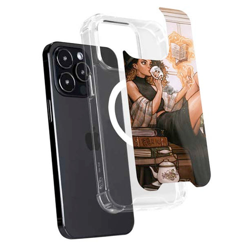 Cozy Autumn Library Witch with Cat and Coffee by Ivy Dolamore iPhone 15 Pro MagSafe Case