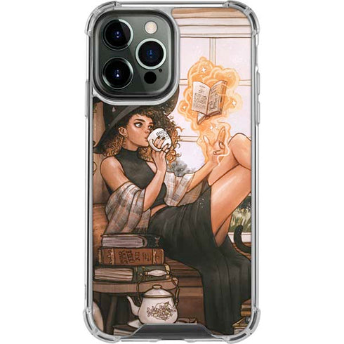 Cozy Autumn Library Witch with Cat and Coffee by Ivy Dolamore iPhone 14 Pro Max Clear Case