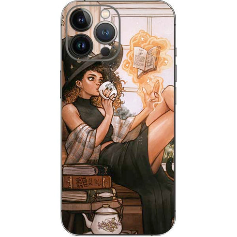 Cozy Autumn Library Witch with Cat and Coffee by Ivy Dolamore iPhone 14 Pro Max Skin