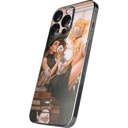 Cozy Autumn Library Witch with Cat and Coffee by Ivy Dolamore iPhone 14 Pro Skin