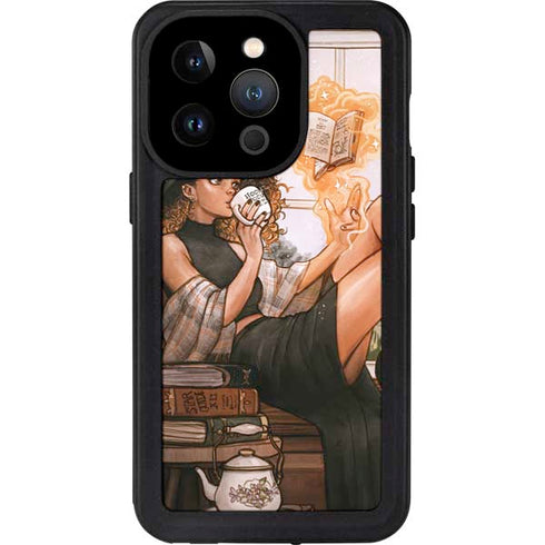 Cozy Autumn Library Witch with Cat and Coffee by Ivy Dolamore iPhone 14 Pro Waterproof Case