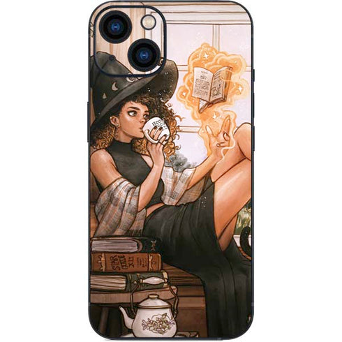 Cozy Autumn Library Witch with Cat and Coffee by Ivy Dolamore iPhone 14 Skin