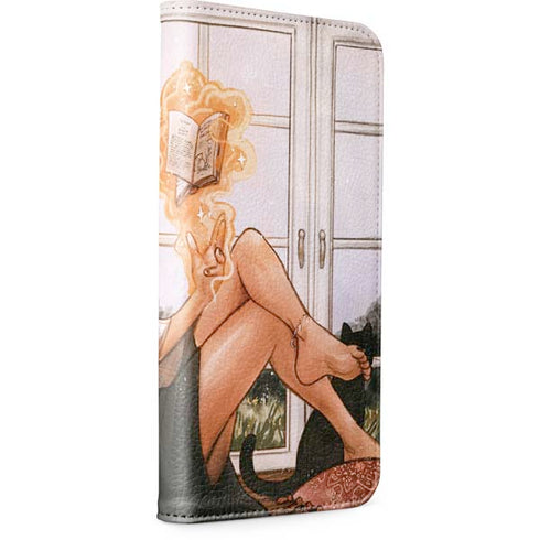 Cozy Autumn Library Witch with Cat and Coffee by Ivy Dolamore iPhone 15 Plus Folio Case