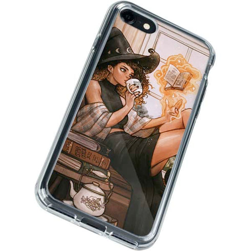 Cozy Autumn Library Witch with Cat and Coffee by Ivy Dolamore iPhone SE (2nd & 3rd Gen) Clear Case