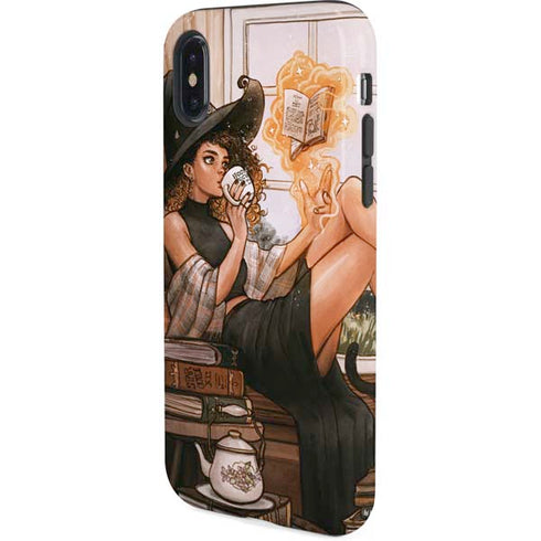 Cozy Autumn Library Witch with Cat and Coffee by Ivy Dolamore iPhone X Pro Case