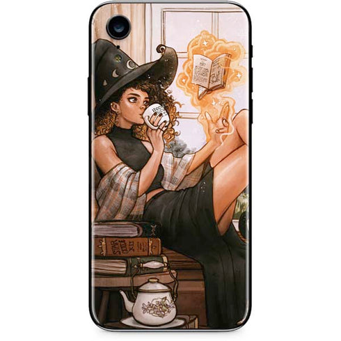 Cozy Autumn Library Witch with Cat and Coffee by Ivy Dolamore iPhone XR Skin