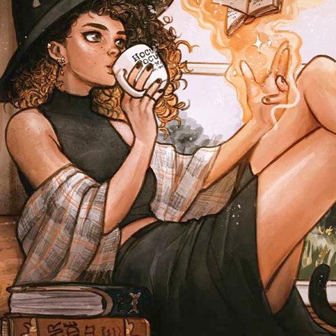 Cozy Autumn Library Witch with Cat and Coffee by Ivy Dolamore iPhone XR Skin