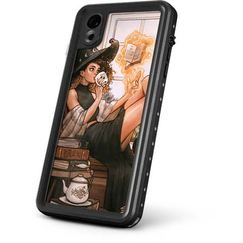 Cozy Autumn Library Witch with Cat and Coffee by Ivy Dolamore iPhone XR Waterproof Case