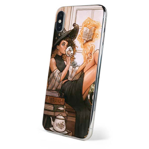 Cozy Autumn Library Witch with Cat and Coffee by Ivy Dolamore iPhone XS Max Skin