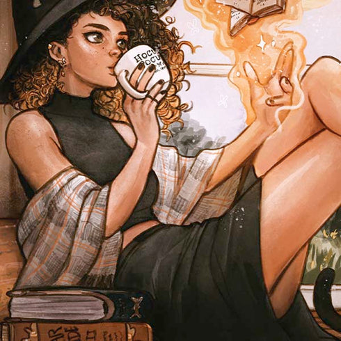 Cozy Autumn Library Witch with Cat and Coffee by Ivy Dolamore iPhone XS Max Skin