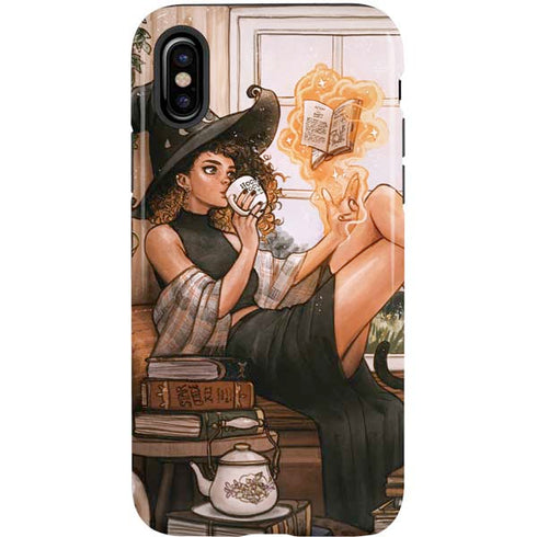 Cozy Autumn Library Witch with Cat and Coffee by Ivy Dolamore iPhone XS Pro Case