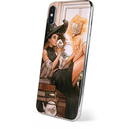 Cozy Autumn Library Witch with Cat and Coffee by Ivy Dolamore iPhone XS Skin