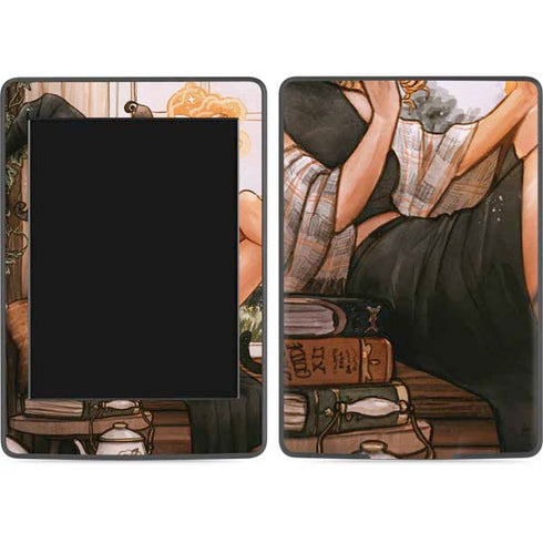 Cozy Autumn Library Witch with Cat and Coffee by Ivy Dolamore Amazon Kindle Skin