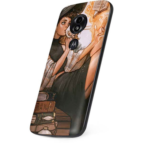Cozy Autumn Library Witch with Cat and Coffee by Ivy Dolamore Moto E5 Play Skin