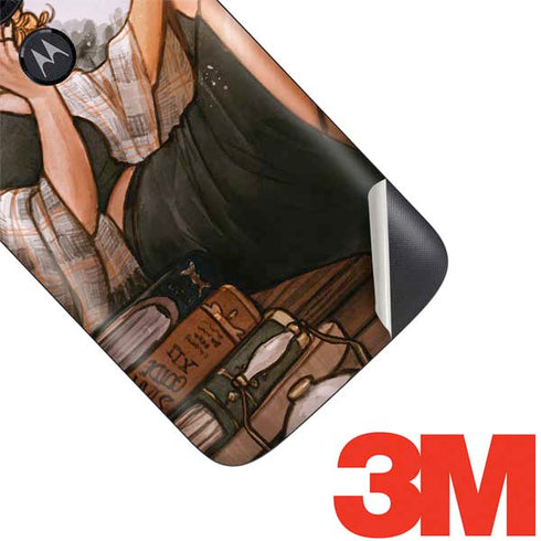 Cozy Autumn Library Witch with Cat and Coffee by Ivy Dolamore Moto E5 Play Skin