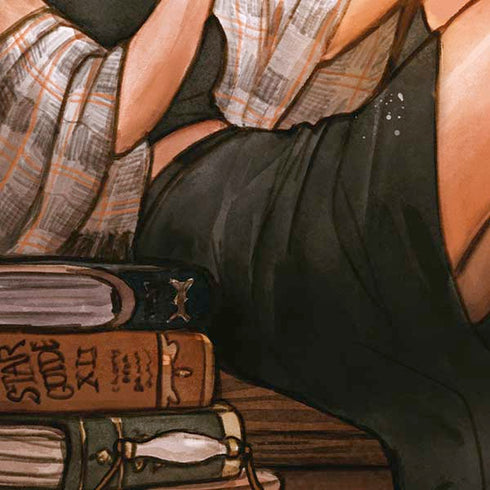 Cozy Autumn Library Witch with Cat and Coffee by Ivy Dolamore Moto E5 Play Skin