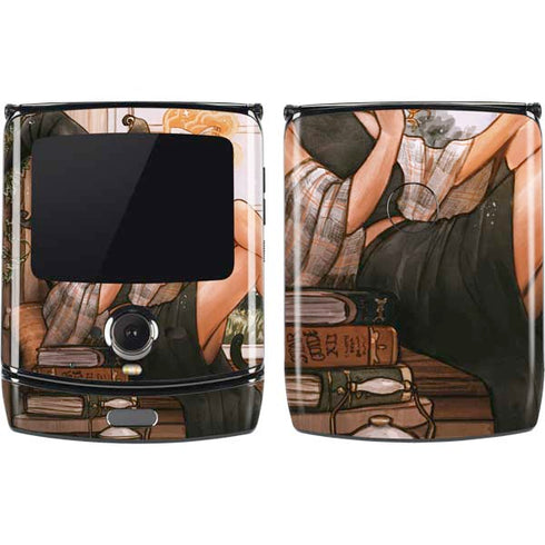 Cozy Autumn Library Witch with Cat and Coffee by Ivy Dolamore Motorola RAZR Skin