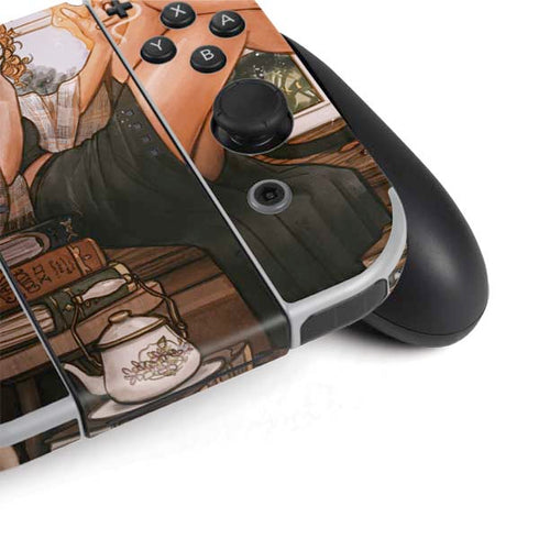 Cozy Autumn Library Witch with Cat and Coffee by Ivy Dolamore Nintendo Switch OLED (2021) Skin
