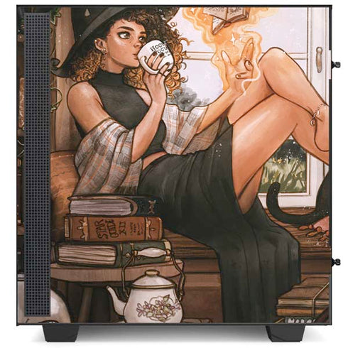Cozy Autumn Library Witch with Cat and Coffee by Ivy Dolamore NZXT H510 Compact ATX Mid-Tower Case Skin
