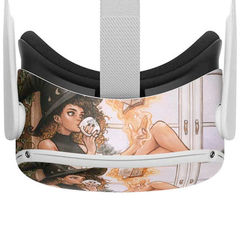 Cozy Autumn Library Witch with Cat and Coffee by Ivy Dolamore Oculus Quest 2 Skin