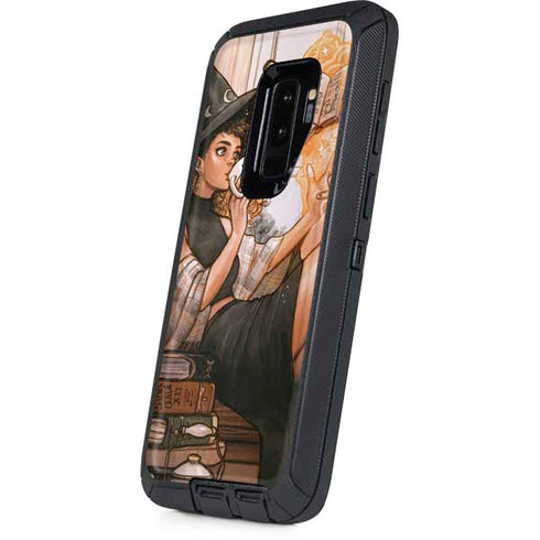 Cozy Autumn Library Witch with Cat and Coffee by Ivy Dolamore Otterbox Defender Galaxy Skin