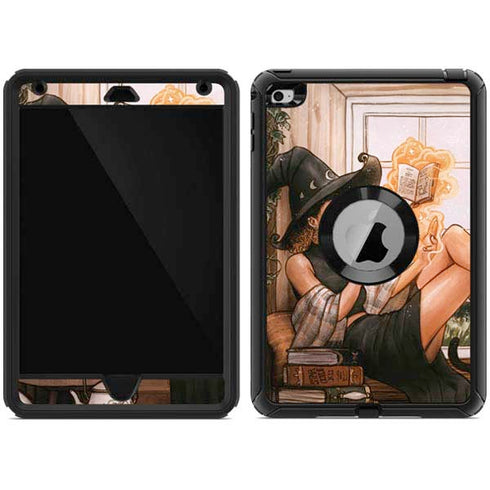 Cozy Autumn Library Witch with Cat and Coffee by Ivy Dolamore Otterbox Defender iPad Skin