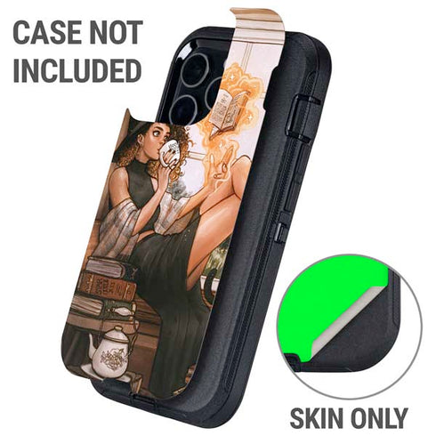 Cozy Autumn Library Witch with Cat and Coffee by Ivy Dolamore Otterbox Defender iPhone Skin