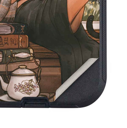 Cozy Autumn Library Witch with Cat and Coffee by Ivy Dolamore Otterbox Defender iPhone Skin