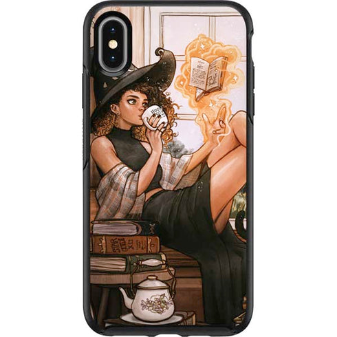 Cozy Autumn Library Witch with Cat and Coffee by Ivy Dolamore Otterbox Symmetry iPhone Skin