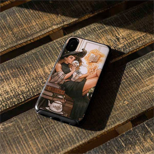 Cozy Autumn Library Witch with Cat and Coffee by Ivy Dolamore Otterbox Symmetry iPhone Skin