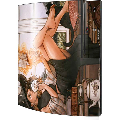 Cozy Autumn Library Witch with Cat and Coffee by Ivy Dolamore Playstation 3 & PS3 Skin