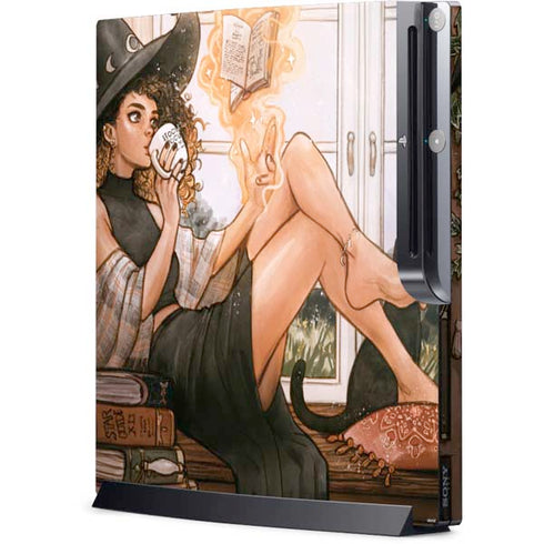 Cozy Autumn Library Witch with Cat and Coffee by Ivy Dolamore Playstation 3 & PS3 Slim Skin