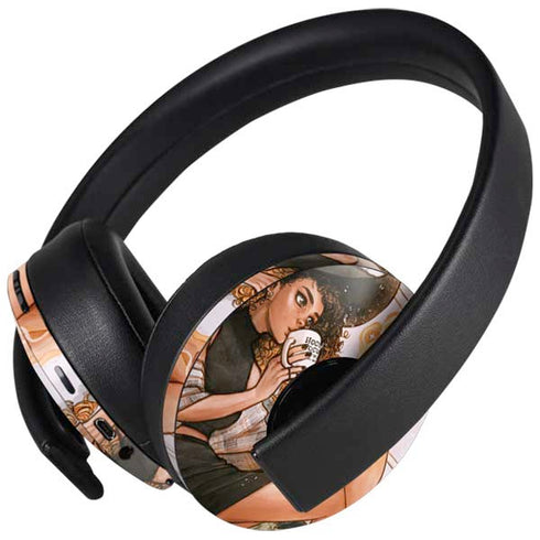 Cozy Autumn Library Witch with Cat and Coffee by Ivy Dolamore PlayStation 4 Gold Wireless Headset Skin