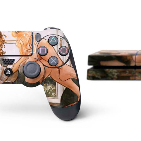 Cozy Autumn Library Witch with Cat and Coffee by Ivy Dolamore PS4 Console and Controller Bundle Skin