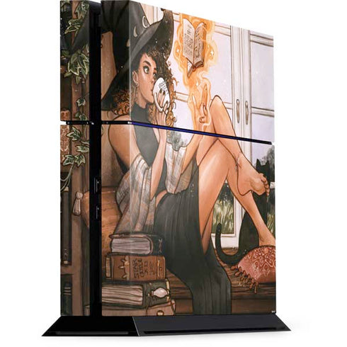 Cozy Autumn Library Witch with Cat and Coffee by Ivy Dolamore PS4 Console Skin