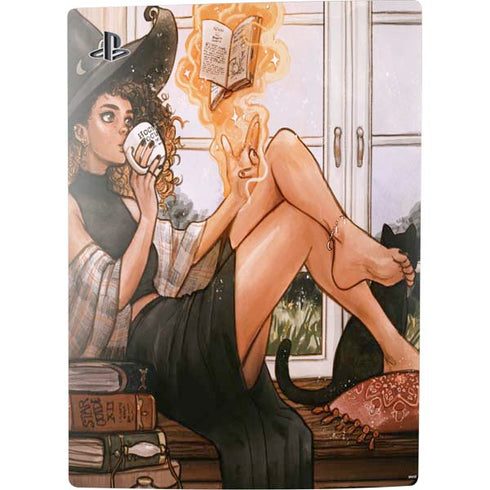 Cozy Autumn Library Witch with Cat and Coffee by Ivy Dolamore PS5 Bundle Skin