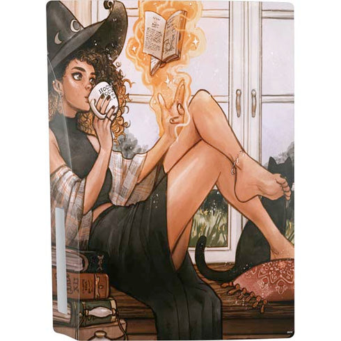 Cozy Autumn Library Witch with Cat and Coffee by Ivy Dolamore PS5 Bundle Skin