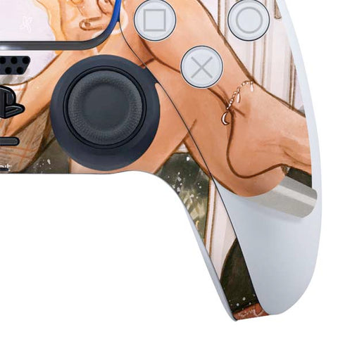 Cozy Autumn Library Witch with Cat and Coffee by Ivy Dolamore PS5 Controller Skin